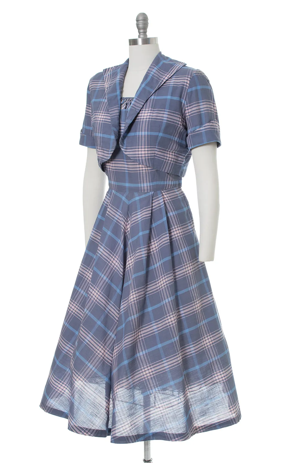 1950s Plaid Cotton Sundress & Bolero Set | medium