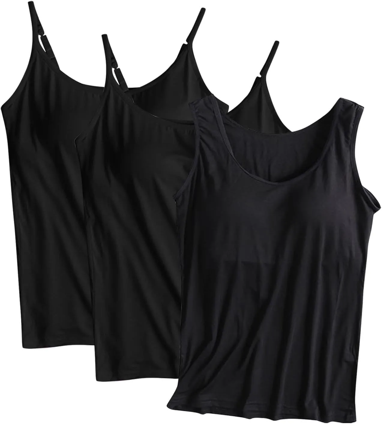 3 Pack Women Camisole and Tank Tops,Summer Soft Cozy Modal Built-in Bra Undershirts Sleeveless Scoop Neck Yoga Tees