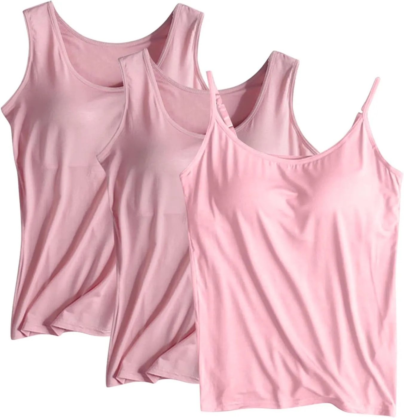 3 Pack Women Tank Tops and Camisole Summer Soft Comfy Modal Built-in Bra Undershirts Sleeveless Scoop Neck Yoga Tees