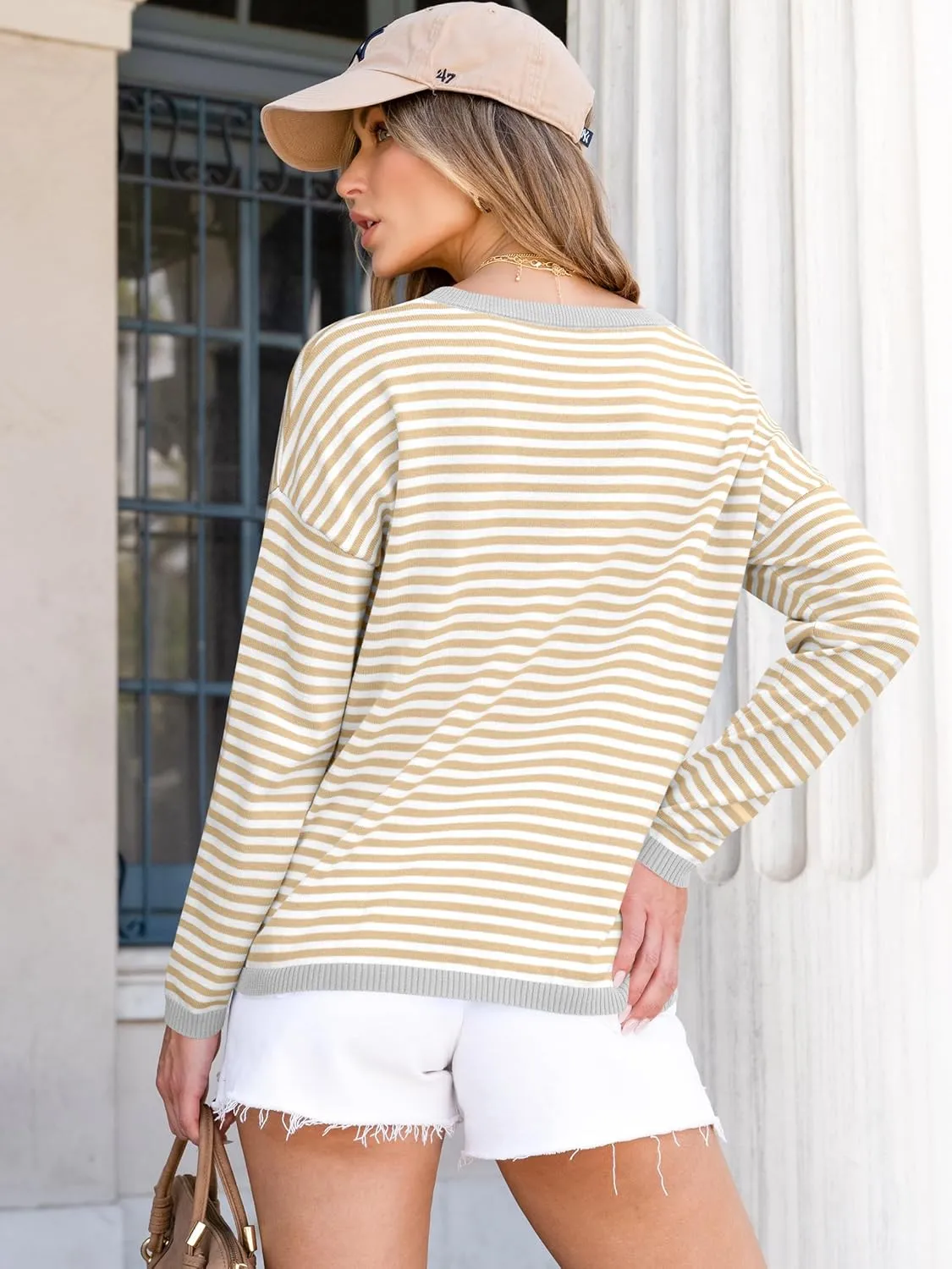 ANRABESS Womens Sweaters Striped Color Block Long Sleeve Crewneck Casual Loose Knitted Pullover Shirts 2025 Fall Trendy Tops
