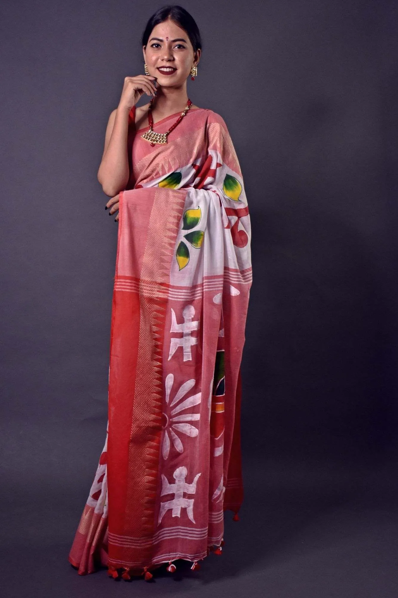 Bengal handloom cotton handpainted wrap in 1 minute saree