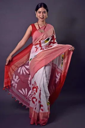 Bengal handloom cotton handpainted wrap in 1 minute saree
