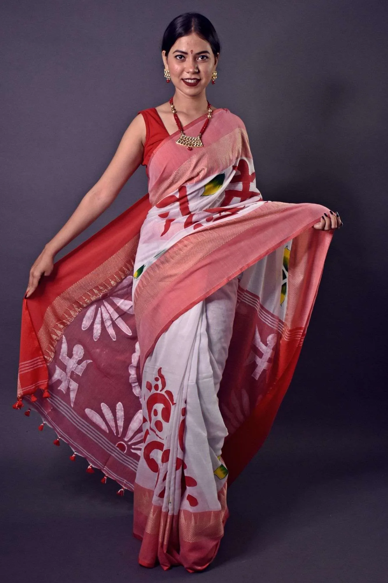 Bengal handloom cotton handpainted wrap in 1 minute saree