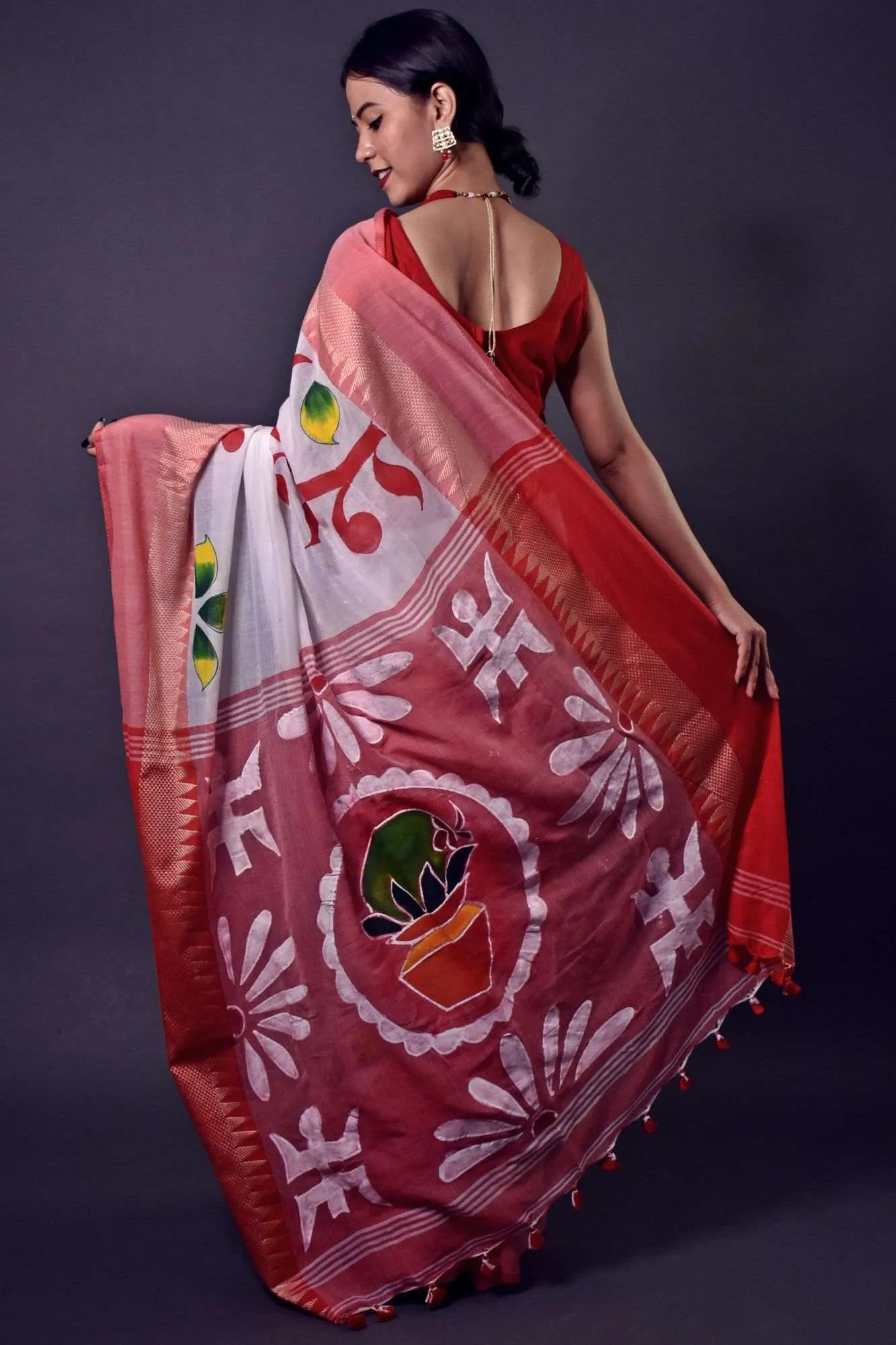 Bengal handloom cotton handpainted wrap in 1 minute saree