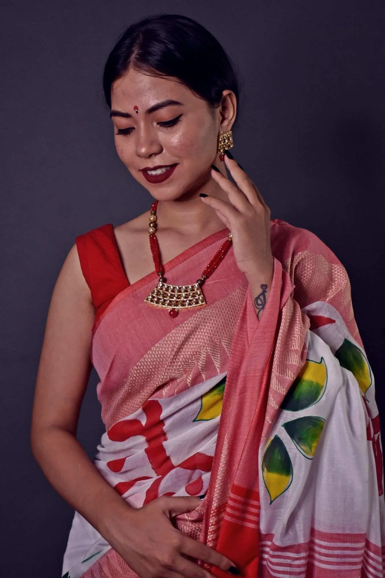 Bengal handloom cotton handpainted wrap in 1 minute saree