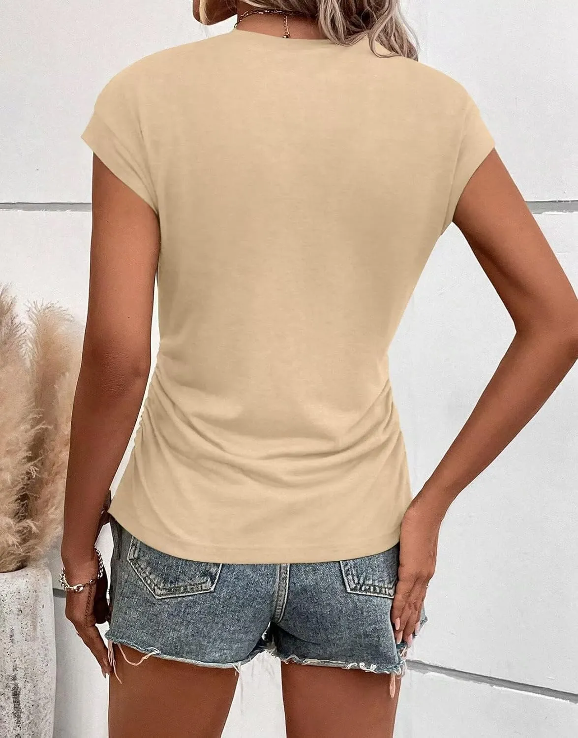 Bliwov Womens Summer Cap Sleeve Tops Business Casual Crewneck T Shirts Trendy Outfits 2025 Beach Vacation Fashion Blouses
