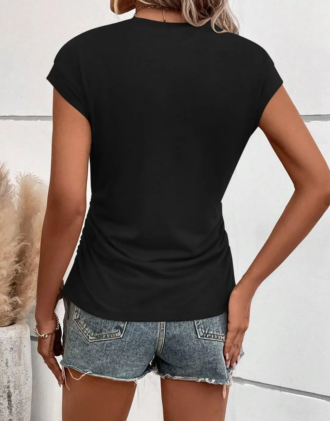Bliwov Womens Summer Cap Sleeve Tops Business Casual Crewneck T Shirts Trendy Outfits 2025 Beach Vacation Fashion Blouses