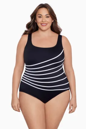 Block It Up Plus Size Long Torso 8 Overlay Fan Tank One Piece