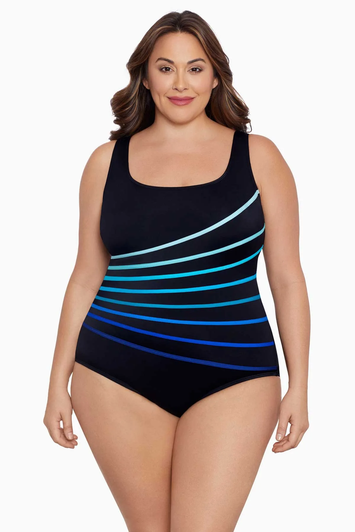 Block It Up Plus Size Long Torso 8 Overlay Fan Tank One Piece