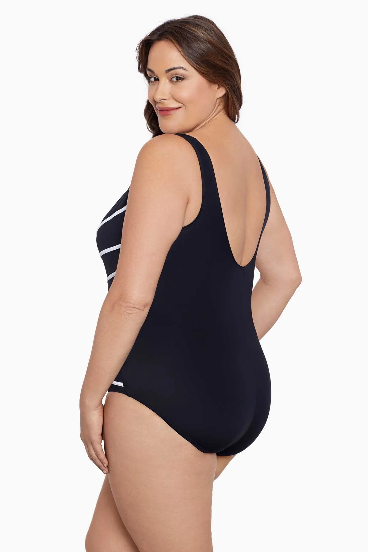 Block It Up Plus Size Long Torso 8 Overlay Fan Tank One Piece