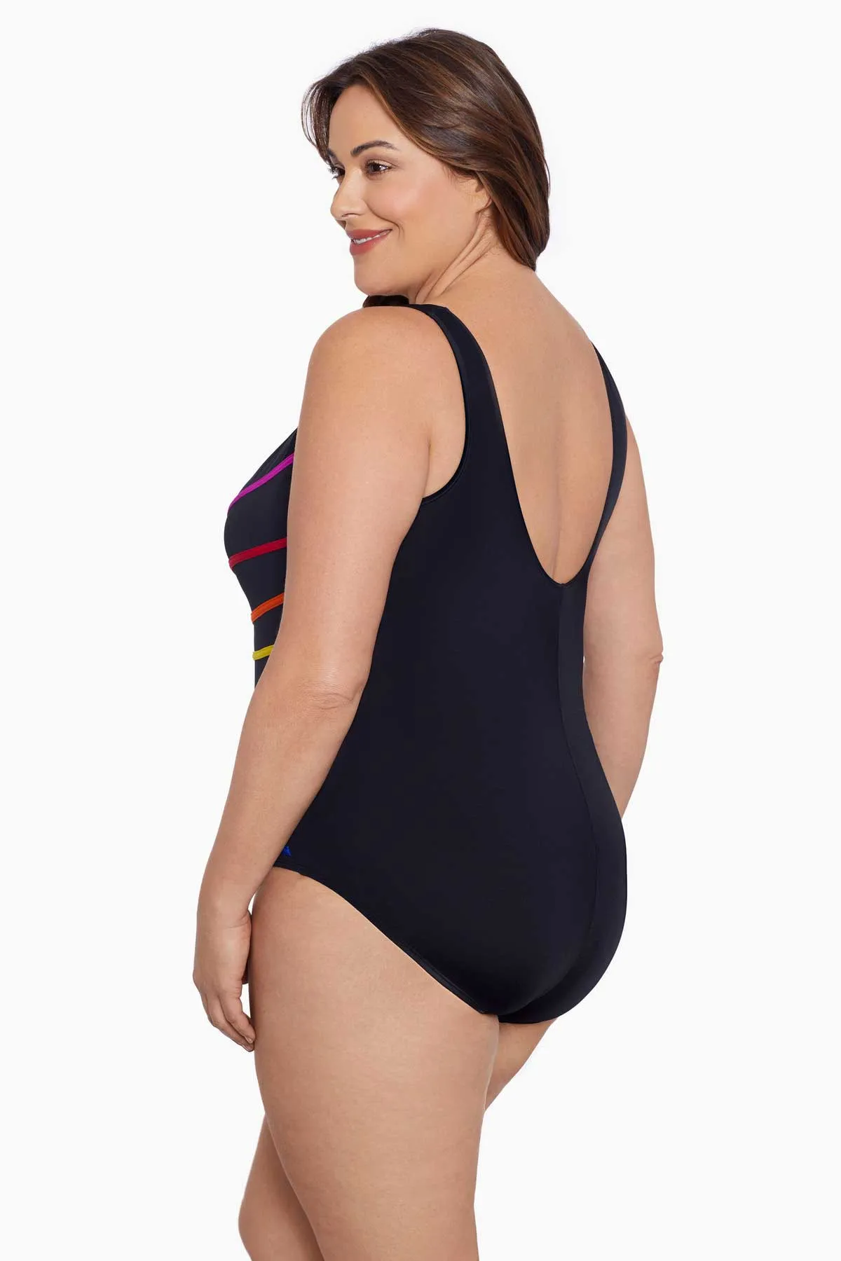 Block It Up Plus Size Long Torso 8 Overlay Fan Tank One Piece