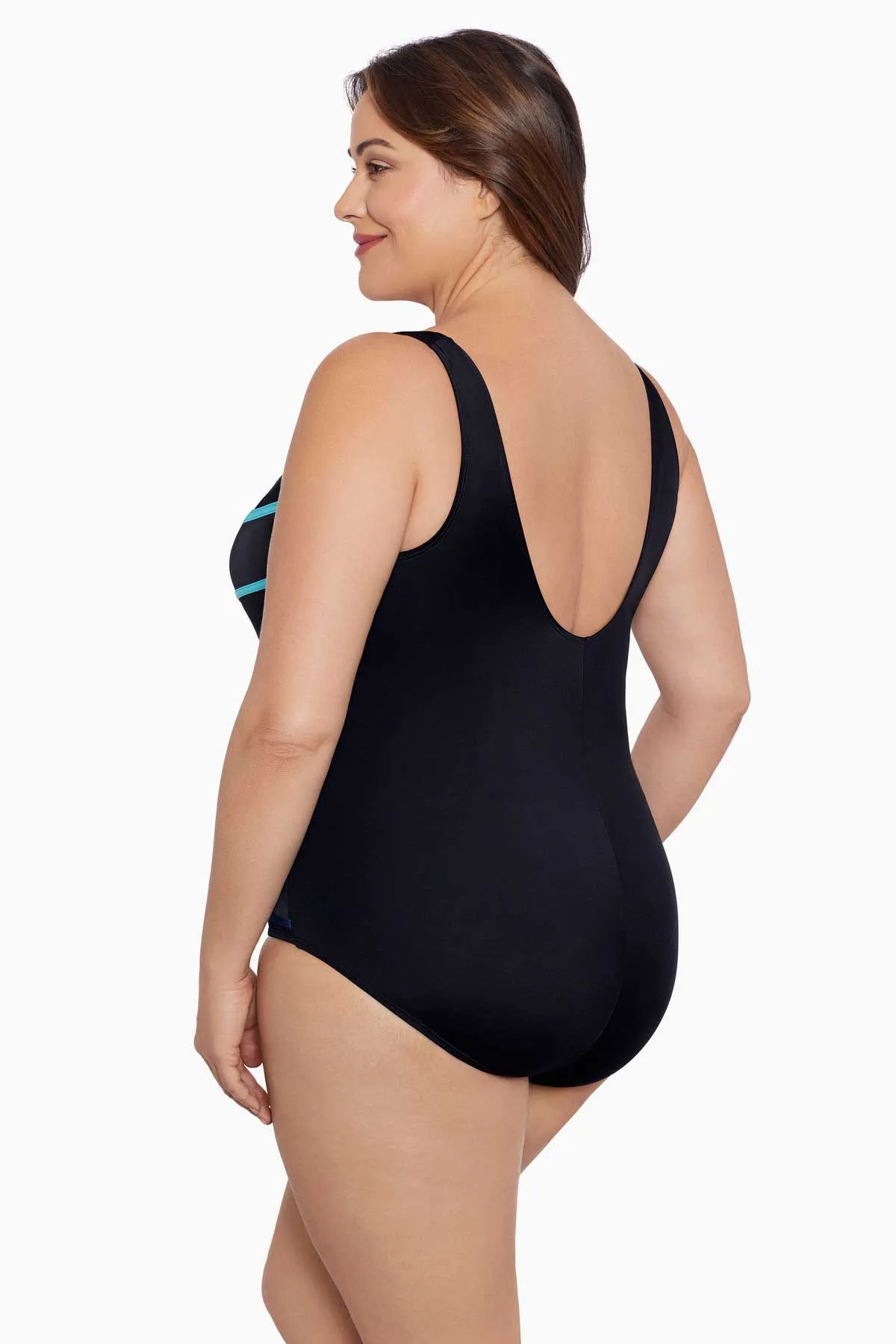 Block It Up Plus Size Long Torso 8 Overlay Fan Tank One Piece