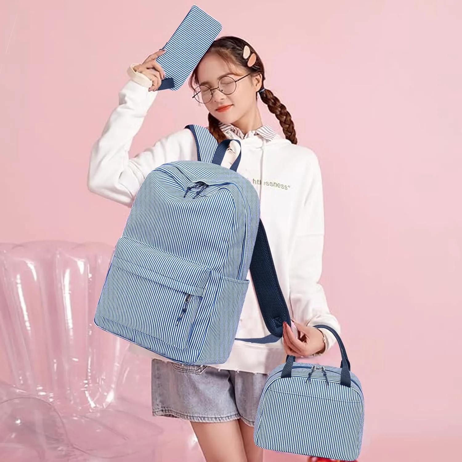 Bluboon School Backpack Set Girls Womens Laptop Bookbag Casual Daypack Fits 15 inch Laptop with Lunch Tote Bag and Pencil Bag