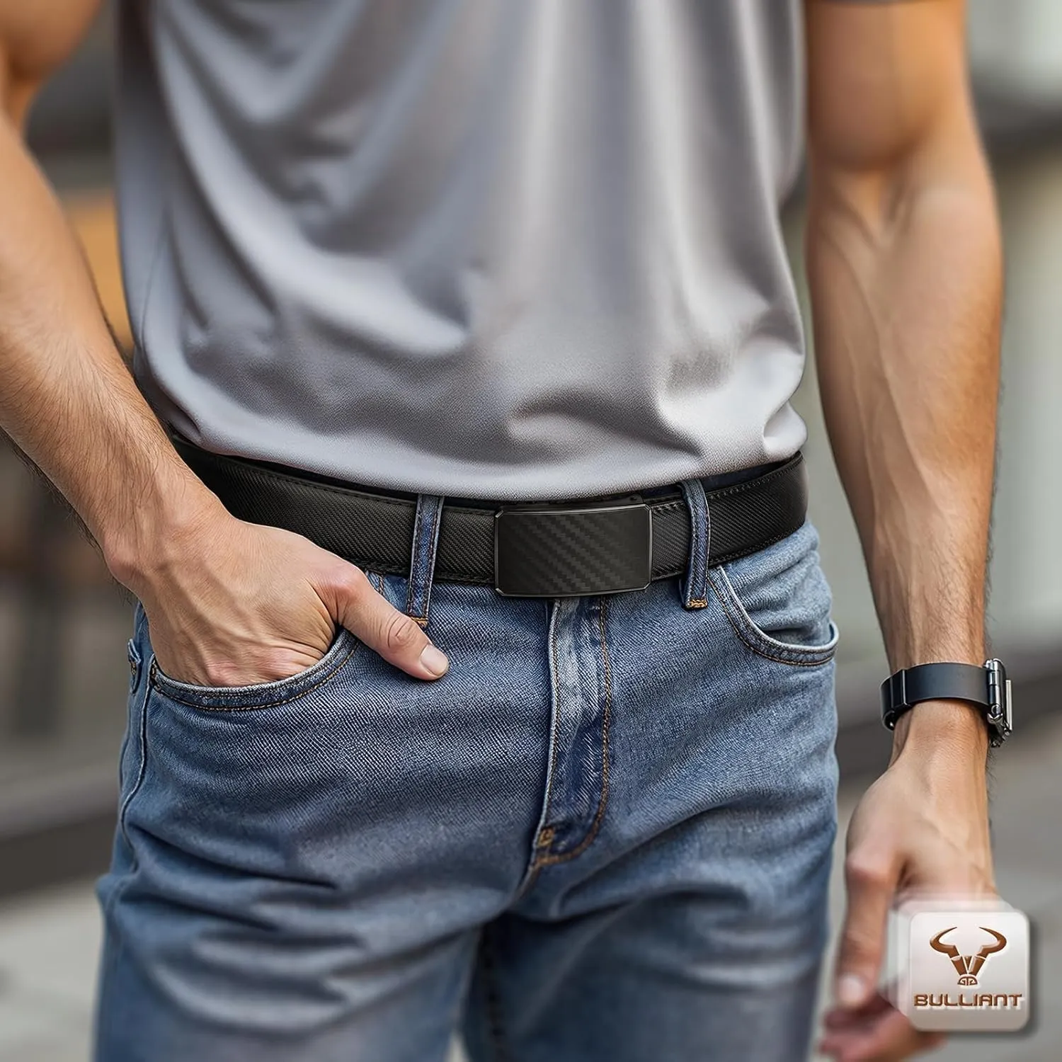 BULLIANT Men Belt 2Pack,Ratchet Click Adjustable Belt Genuine Leather For Gift Men Dress Casual Tailless Design-Cut For Fit
