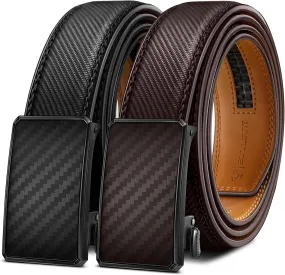 BULLIANT Men Belt 2Pack,Ratchet Click Adjustable Belt Genuine Leather For Gift Men Dress Casual Tailless Design-Cut For Fit