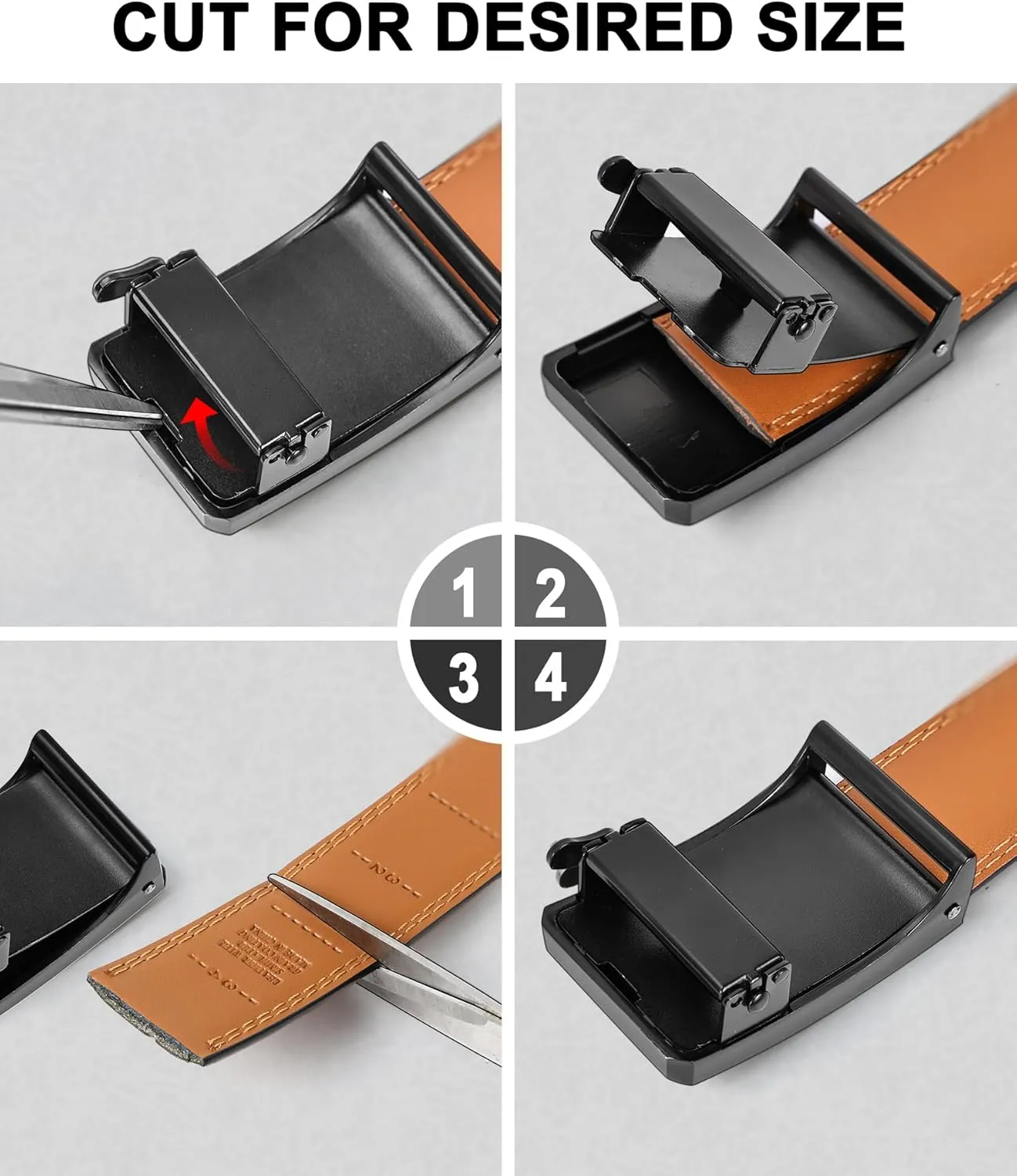 BULLIANT Men Belt 2Pack,Ratchet Click Adjustable Belt Genuine Leather For Gift Men Dress Casual Tailless Design-Cut For Fit