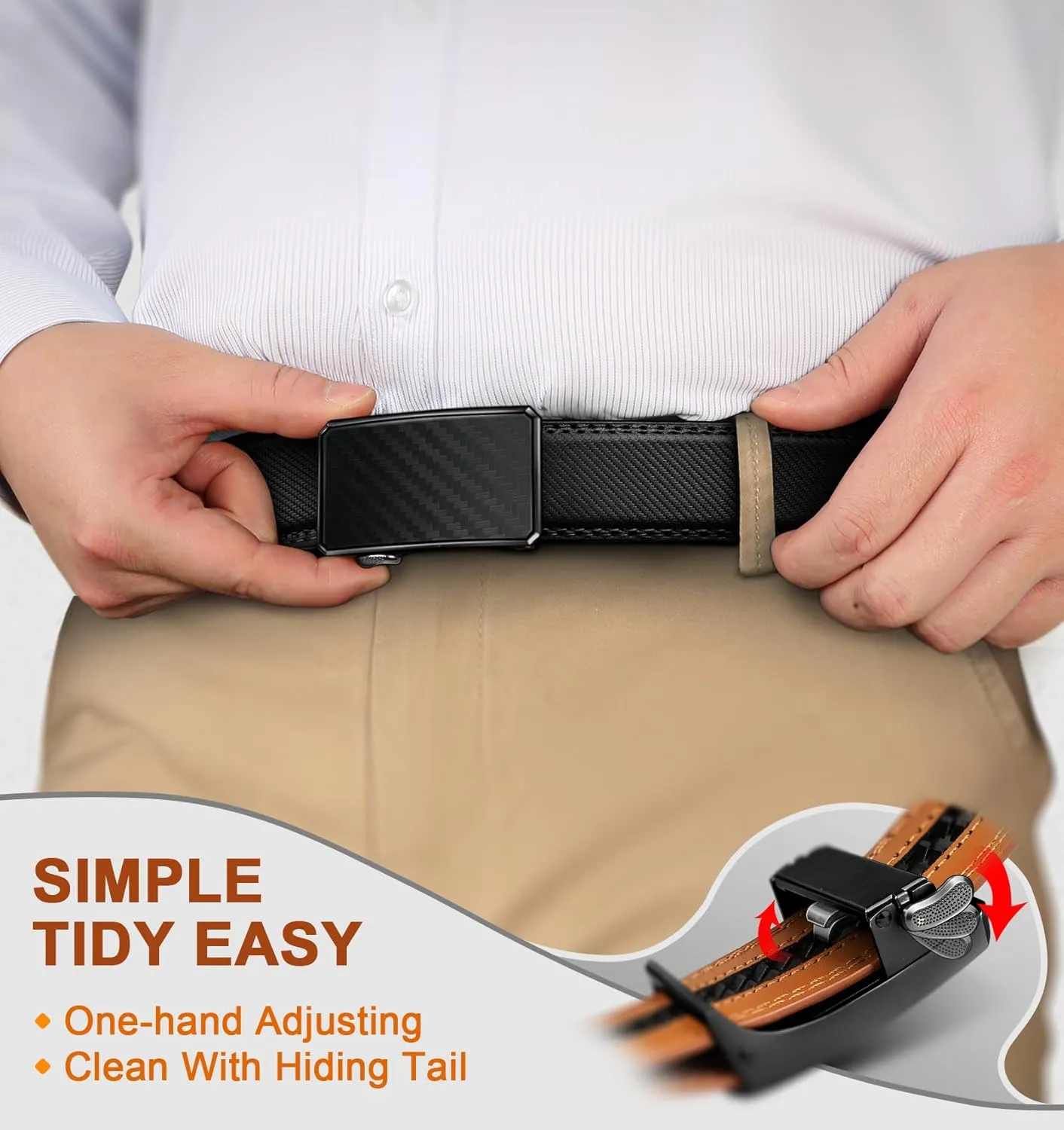 BULLIANT Men Belt 2Pack,Ratchet Click Adjustable Belt Genuine Leather For Gift Men Dress Casual Tailless Design-Cut For Fit