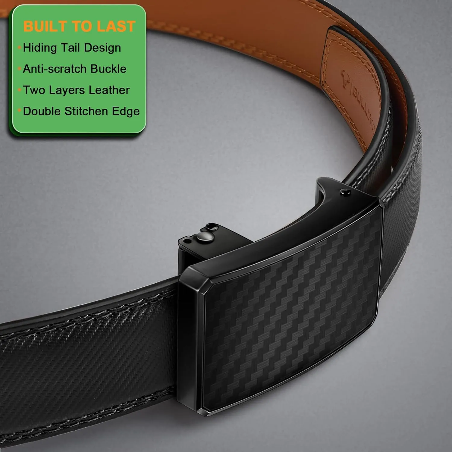 BULLIANT Men Belt 2Pack,Ratchet Click Adjustable Belt Genuine Leather For Gift Men Dress Casual Tailless Design-Cut For Fit