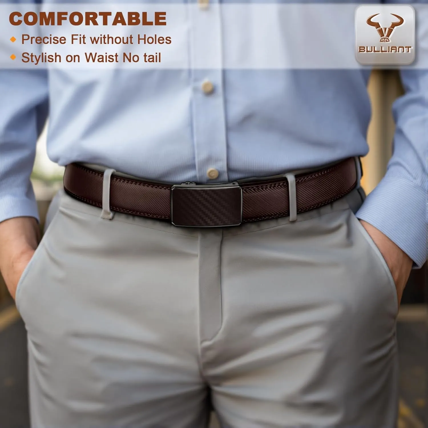 BULLIANT Men Belt 2Pack,Ratchet Click Adjustable Belt Genuine Leather For Gift Men Dress Casual Tailless Design-Cut For Fit