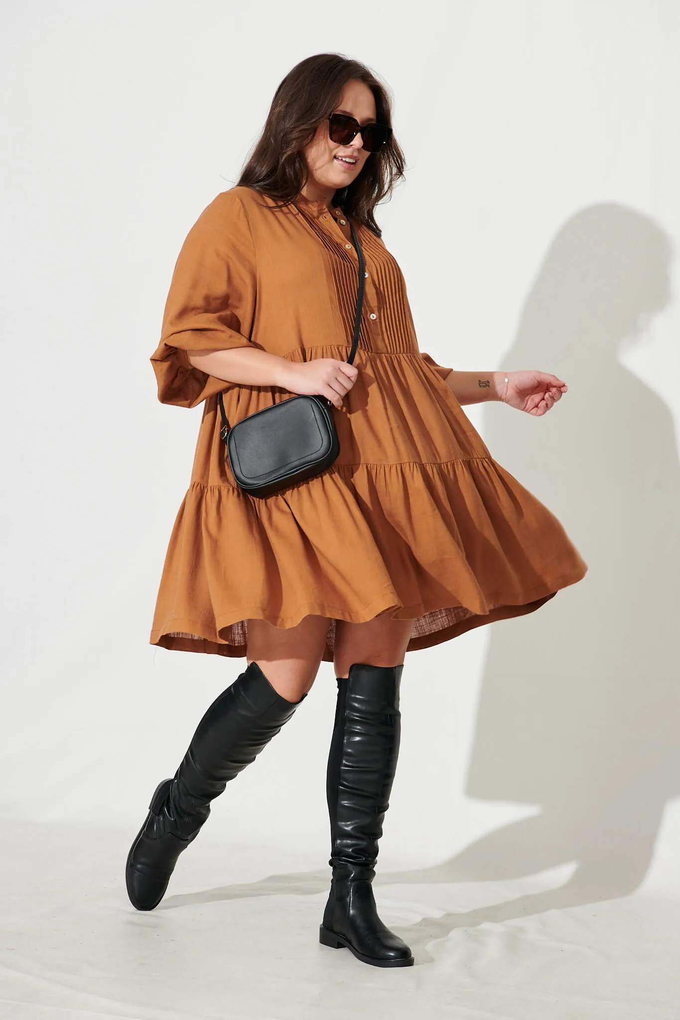 Caramel Brown Flowy Dress