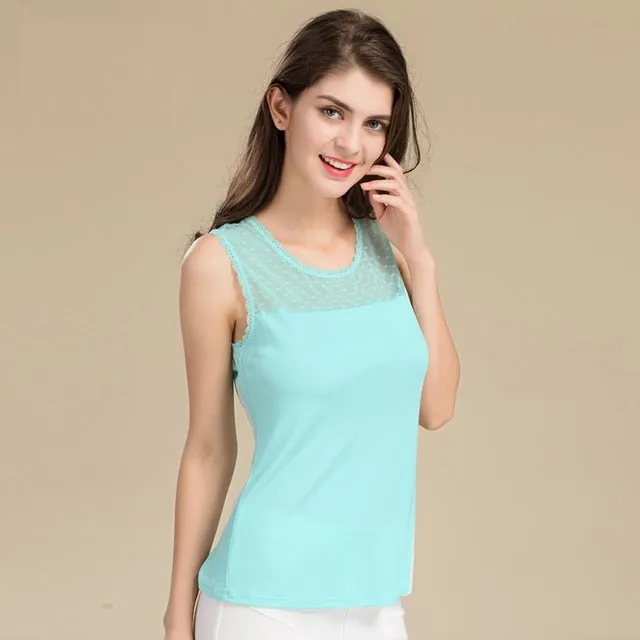 Casual Sleeveless Lace Collar Blouses