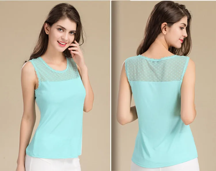 Casual Sleeveless Lace Collar Blouses