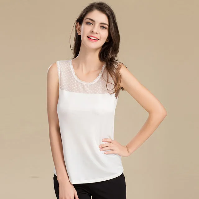 Casual Sleeveless Lace Collar Blouses