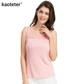 Casual Sleeveless Lace Collar Blouses