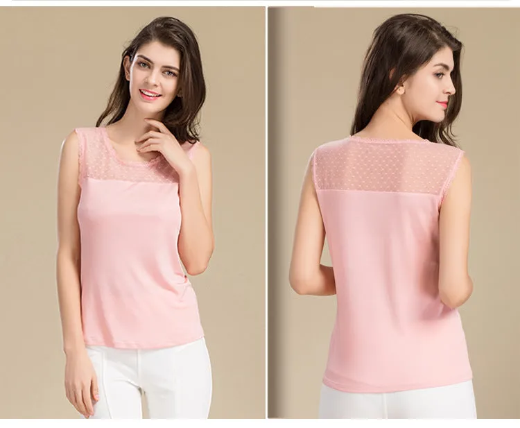 Casual Sleeveless Lace Collar Blouses