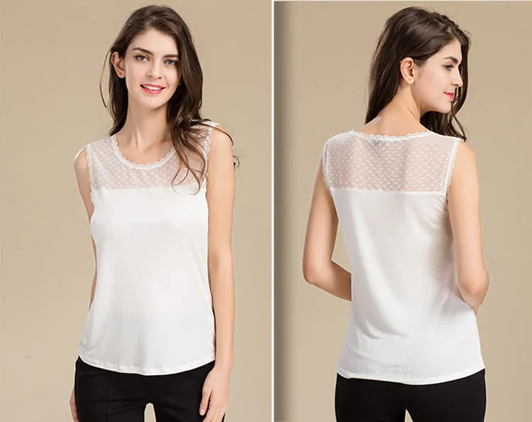 Casual Sleeveless Lace Collar Blouses