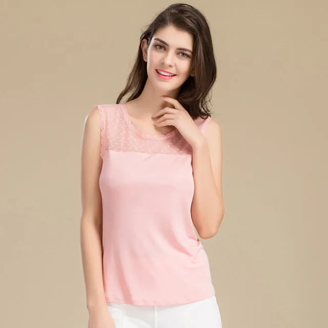 Casual Sleeveless Lace Collar Blouses