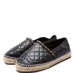 CC Quilted Leather Espadrilles Size 36 Black