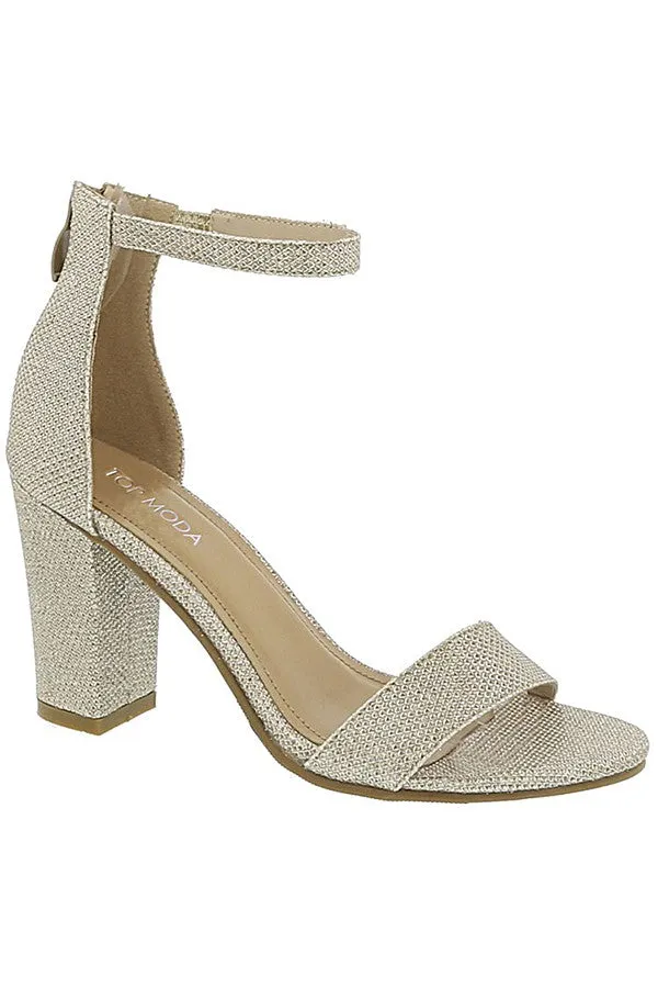 Champagne Patent Open Toe Ankle Strap Casual High Heels