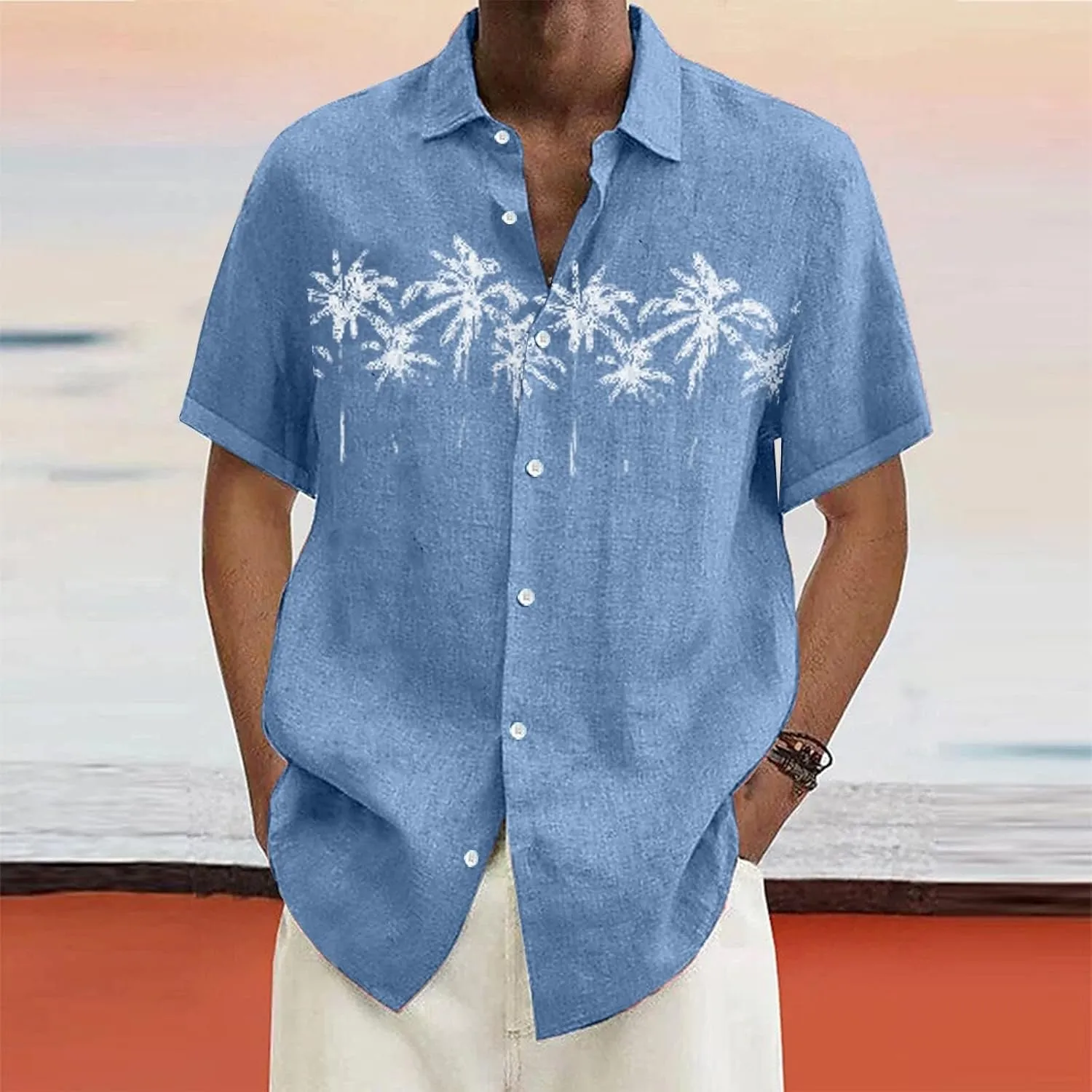 Comfortable T-Shirt Printing Buckle Lapel Short Sleeve Shirt Top Soft and Comfortable T-Shirts for Men Men's