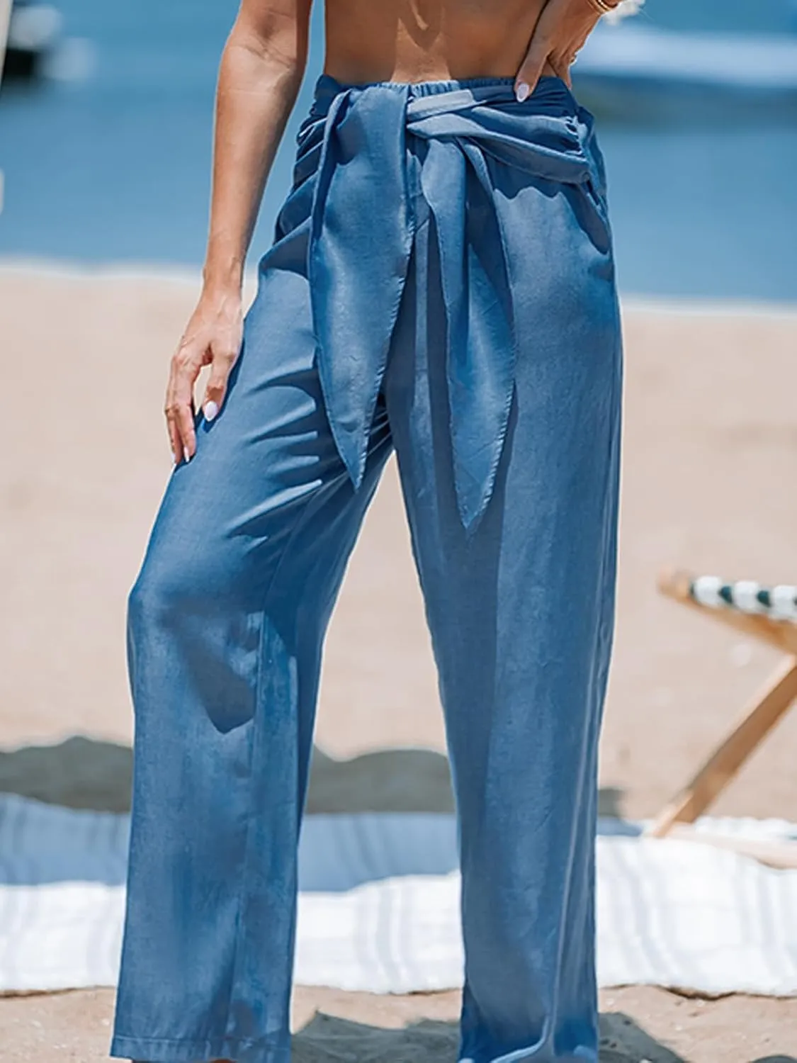 CUPSHE Women Pants Tie Waist Straight Leg Pant Loose Fit Long Trousers Casual Dressy