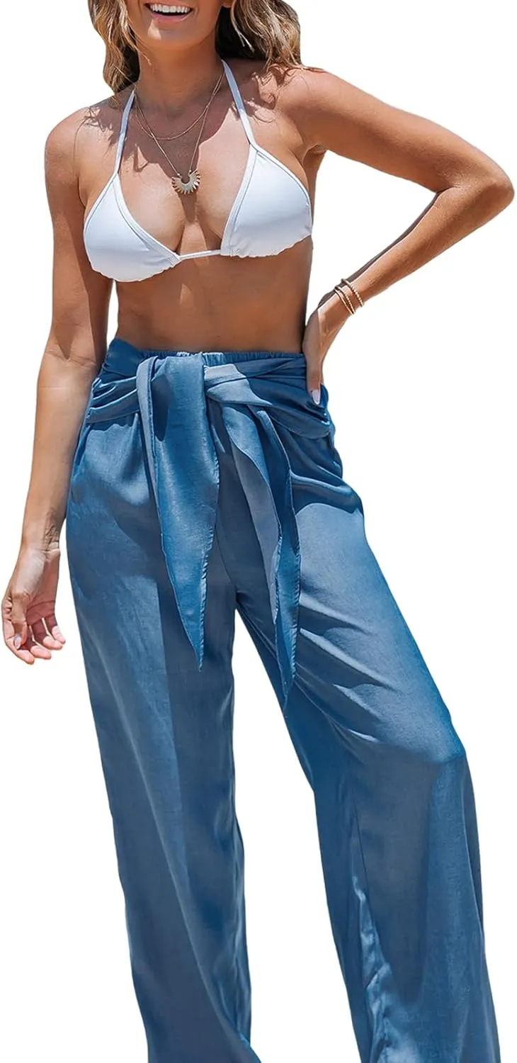 CUPSHE Women Pants Tie Waist Straight Leg Pant Loose Fit Long Trousers Casual Dressy