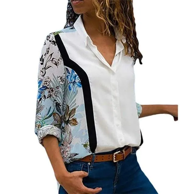DressBetty - Fashion Women Long Sleeve Patchwork Turn Down Collar Office Lady Shirt Blouse Shirt Casual Tops Plus Size