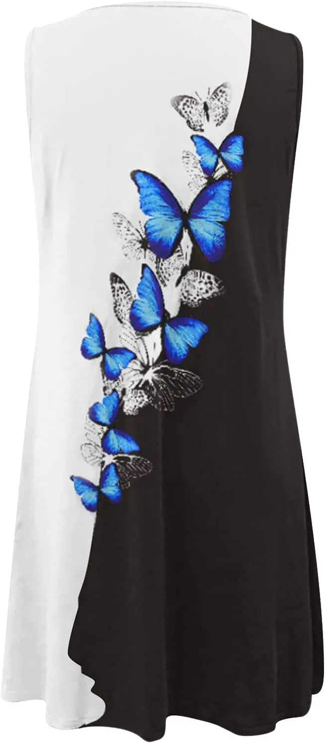 Dresses for Women 2024 Casual Short Sundress Printed Crewneck Sleeveless Tank Dress A Line Sun Dress Summer Dresses