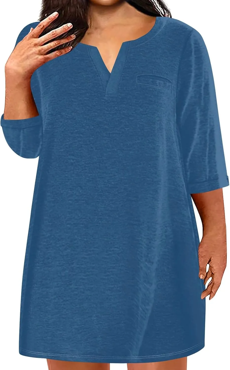 Dresses for Women 2024 Plus Szie 3/4 Length Sleeve Shirt Dress Trendy Loose Fit V Neck Sundress Casual Beach Dress