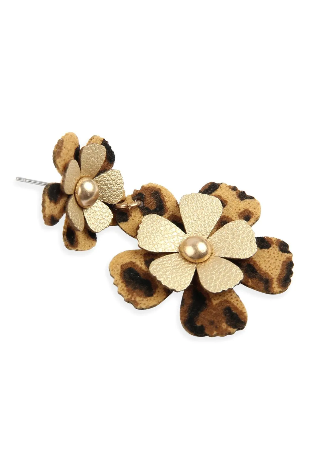 Flower Leather Post Drop Earrings