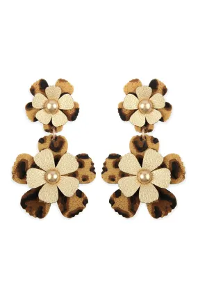 Flower Leather Post Drop Earrings