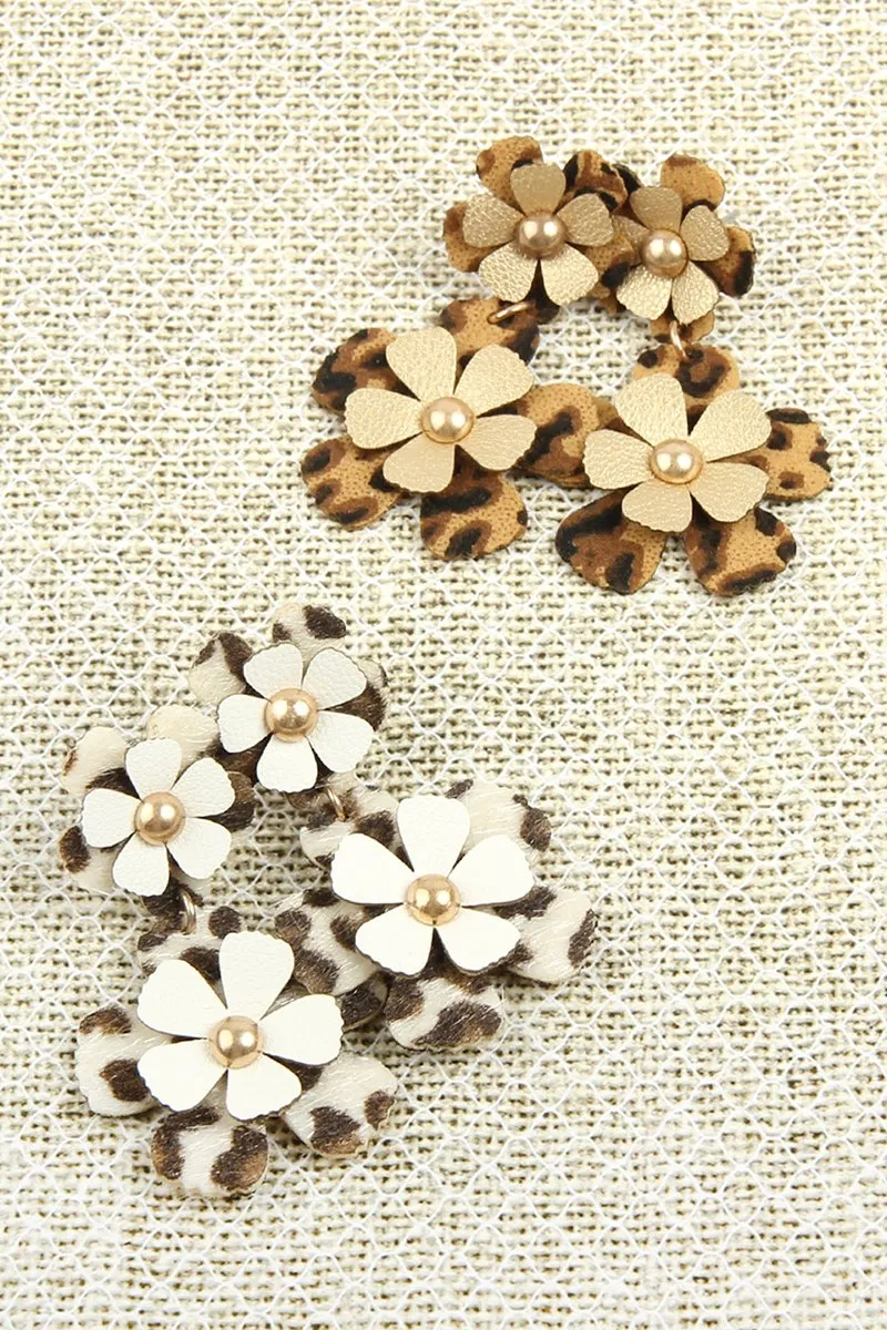 Flower Leather Post Drop Earrings