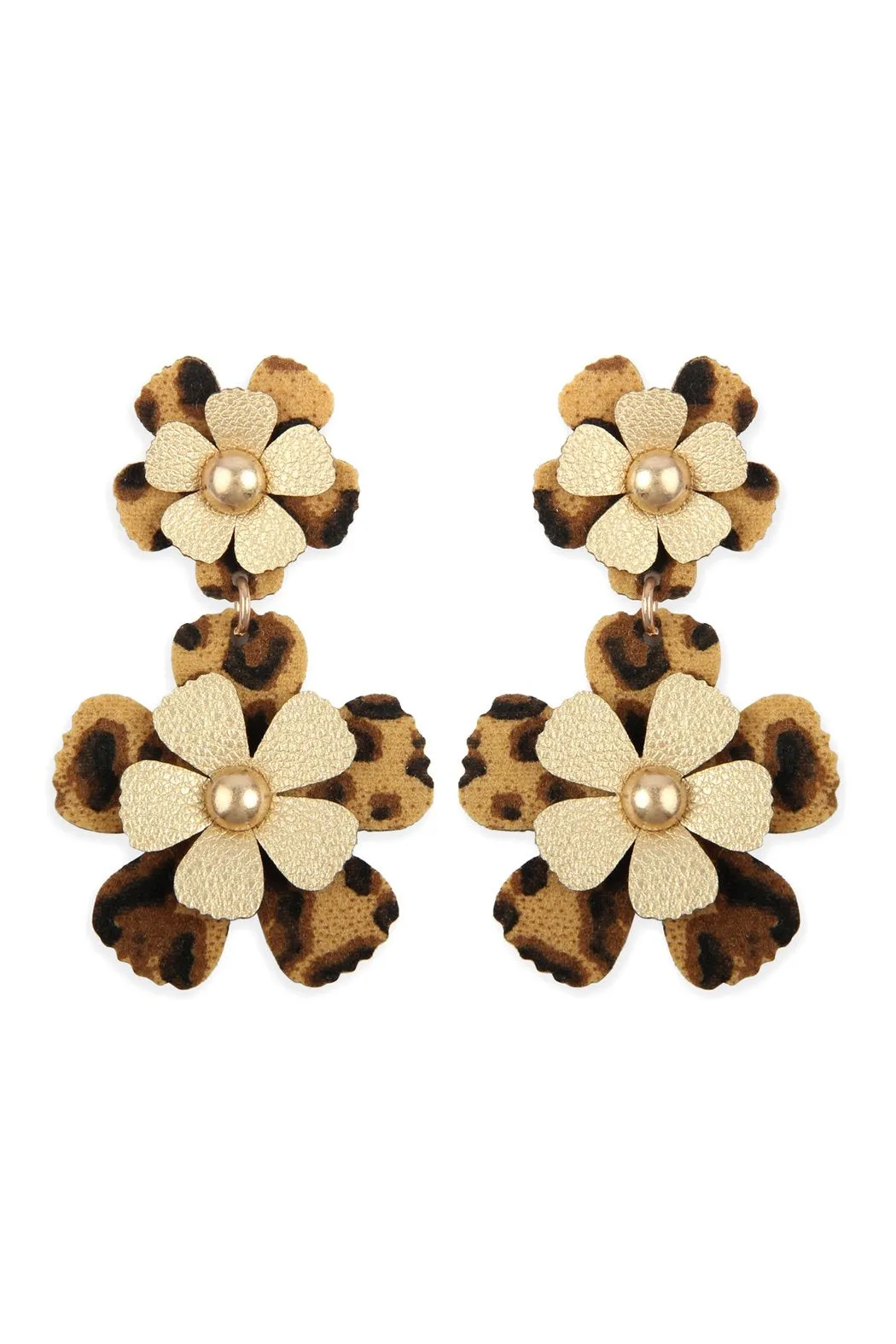 Flower Leather Post Drop Earrings