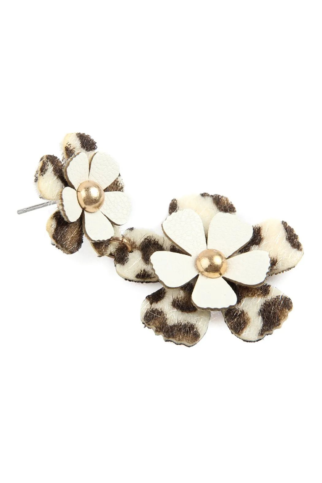 Flower Leather Post Drop Earrings