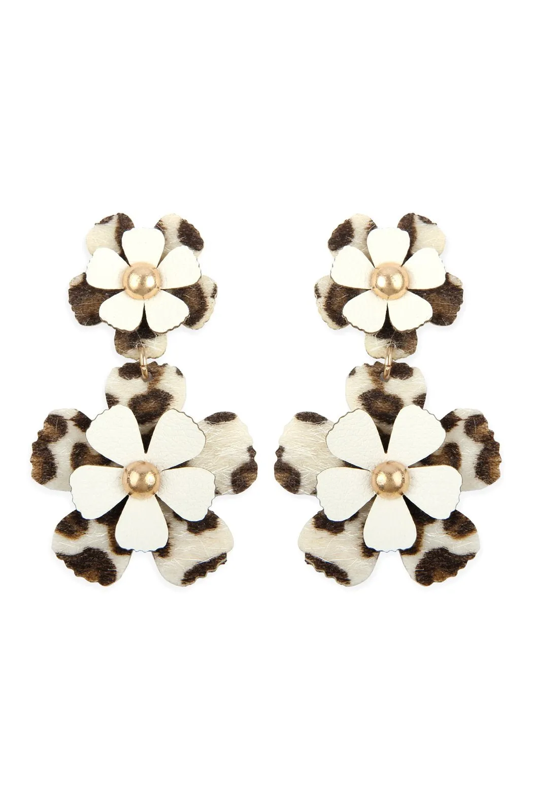 Flower Leather Post Drop Earrings