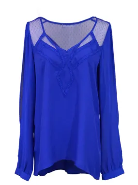 Gentle Fawn Long Sleeved Flowy Blouse With Lace Design Neckline Cut Out Sleeve