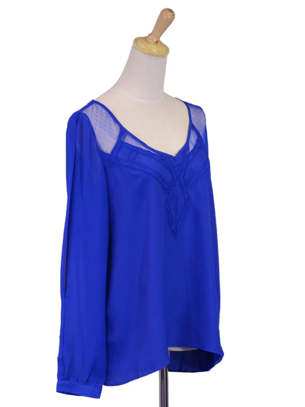 Gentle Fawn Long Sleeved Flowy Blouse With Lace Design Neckline Cut Out Sleeve