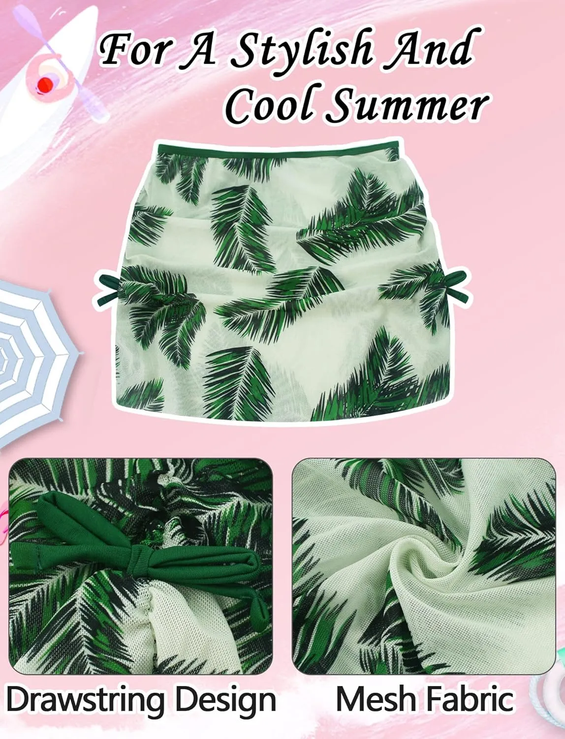 Girls 3 Piece Swimsuit Summer Hawaiian Bikini Set with Beach Cover Up Skirt Bathing Suit Swimwear 8-15 Years