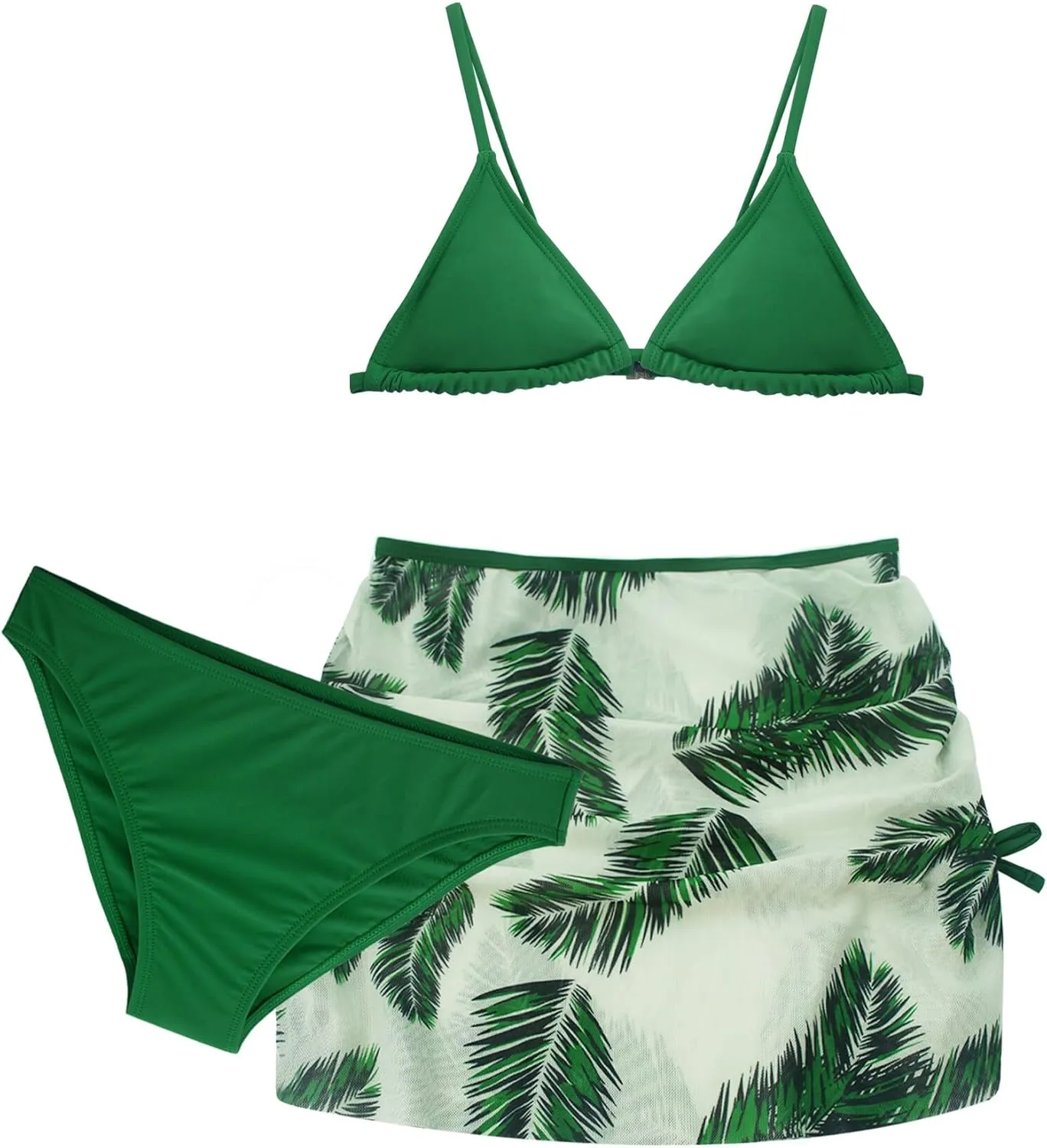 Girls 3 Piece Swimsuit Summer Hawaiian Bikini Set with Beach Cover Up Skirt Bathing Suit Swimwear 8-15 Years