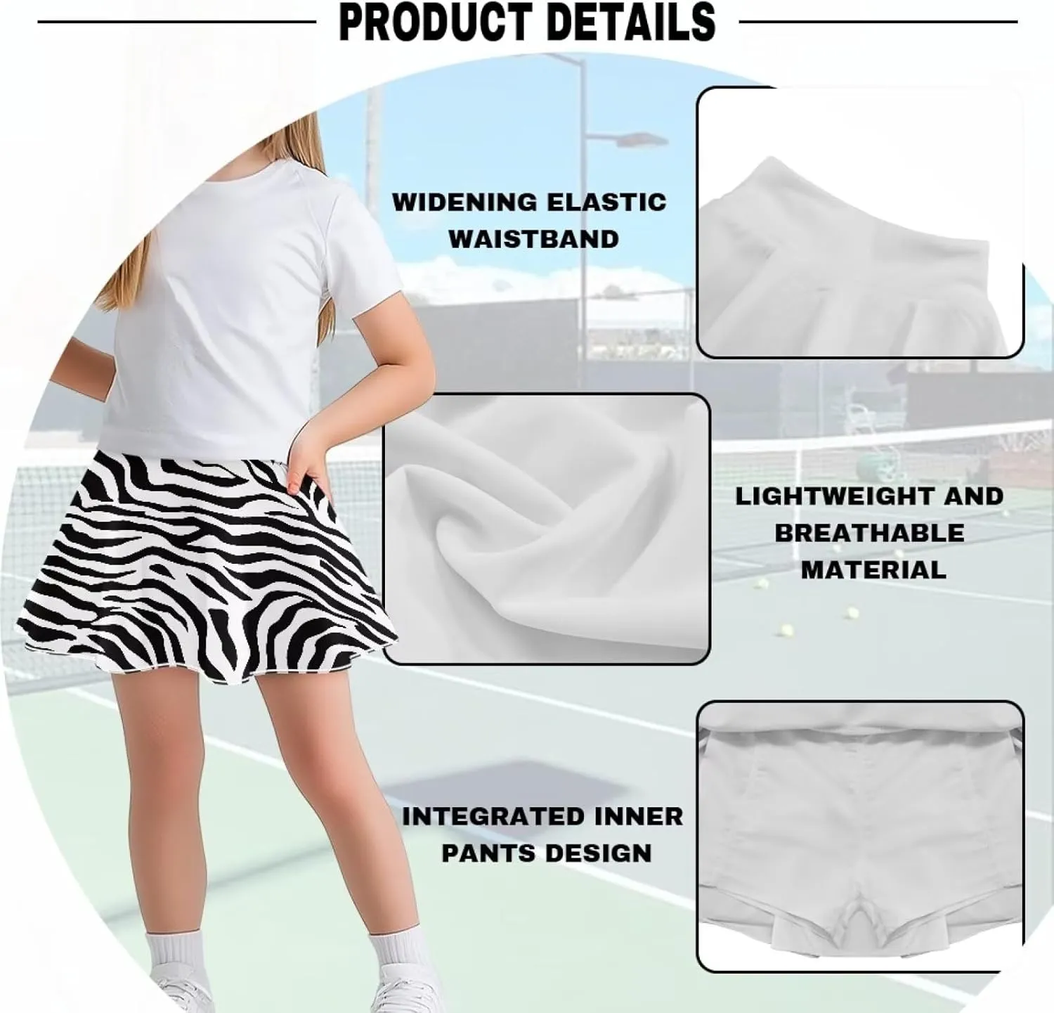 Girls' Sport Skirts 2-in-1 Tennis Running Skorts with Built-in Shorts Quickly Dry and Breathable